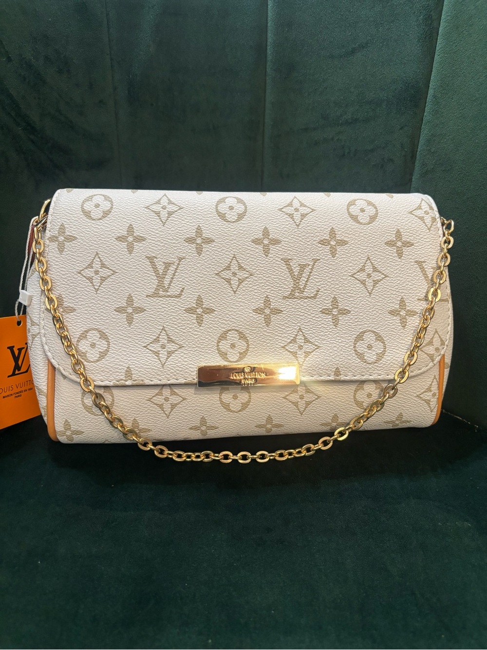 Cream and Beige Monogram coated canvas  Chain Shoulder Bag with crossbody strap